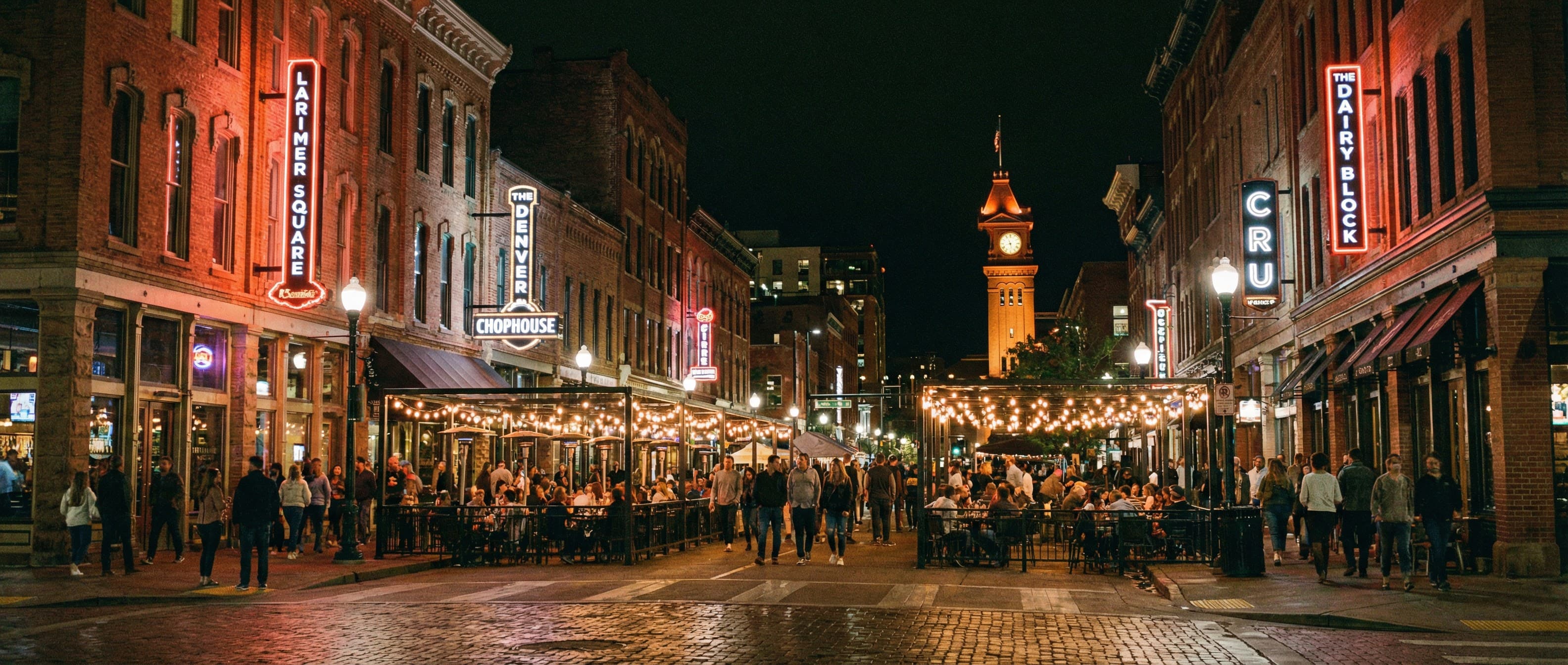 LoDo Denver nightlife district — party bus bar crawl from Colorado Springs