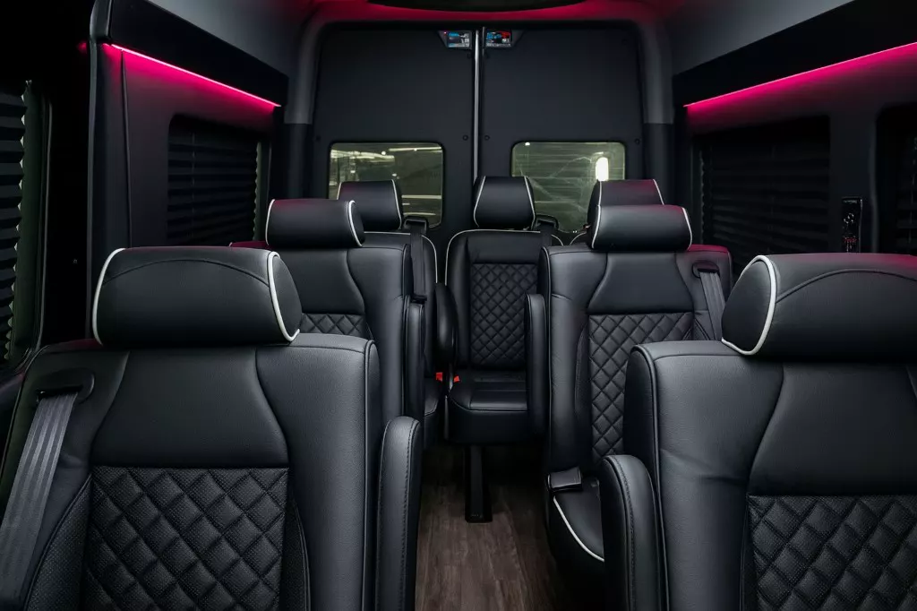 10 Passenger Executive Sprinter interior — Denver Party Ride fleet (8–10 passengers)