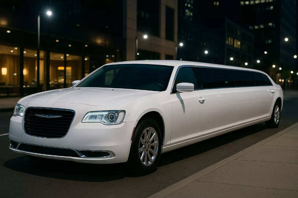 10 Passenger Limousine exterior — Denver Party Ride fleet (8–10 passengers)