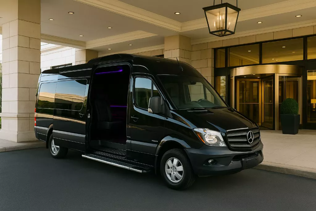 10 Passenger Limo Sprinter exterior — Denver Party Ride fleet (8–10 passengers)