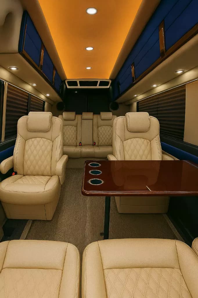 12 Passenger Executive Sprinter interior — Denver Party Ride fleet (10–12 passengers)