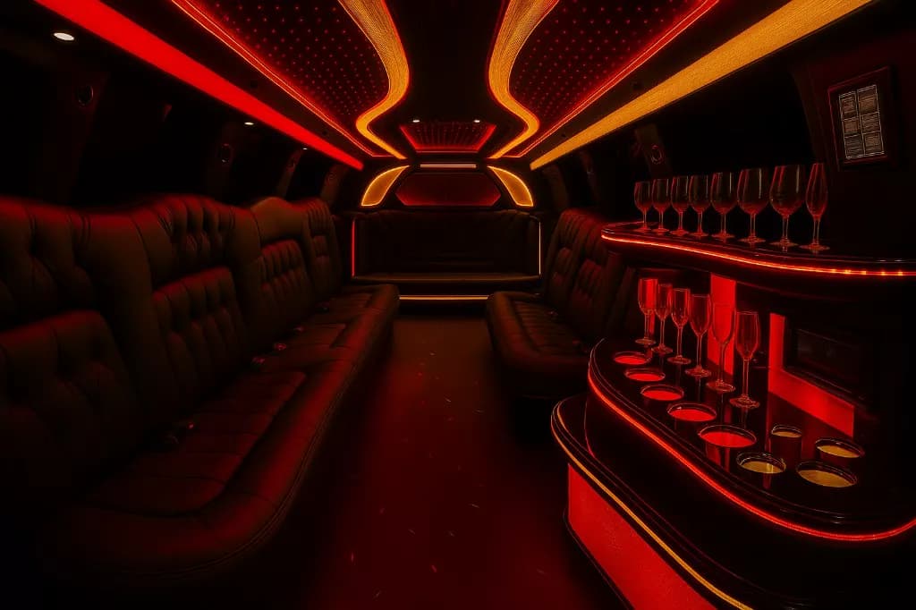 12 Passenger Limousine interior — Denver Party Ride fleet (10–12 passengers)