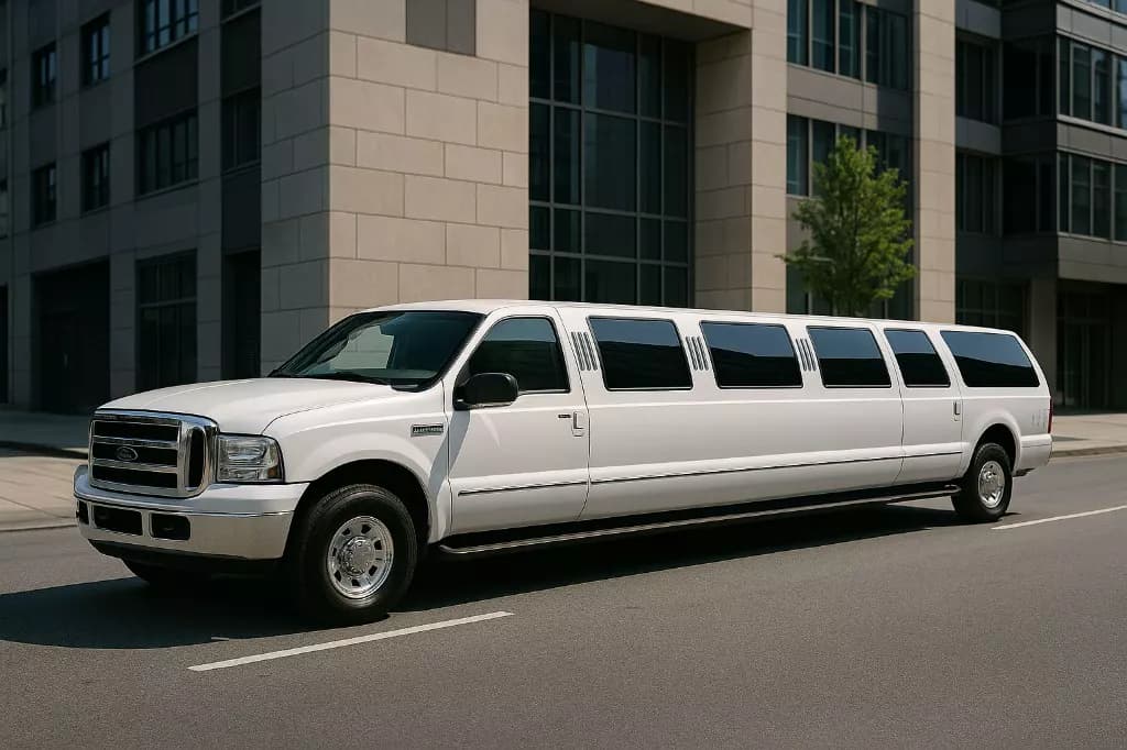 16 Passenger Limousine exterior — Denver Party Ride fleet (14–16 passengers)