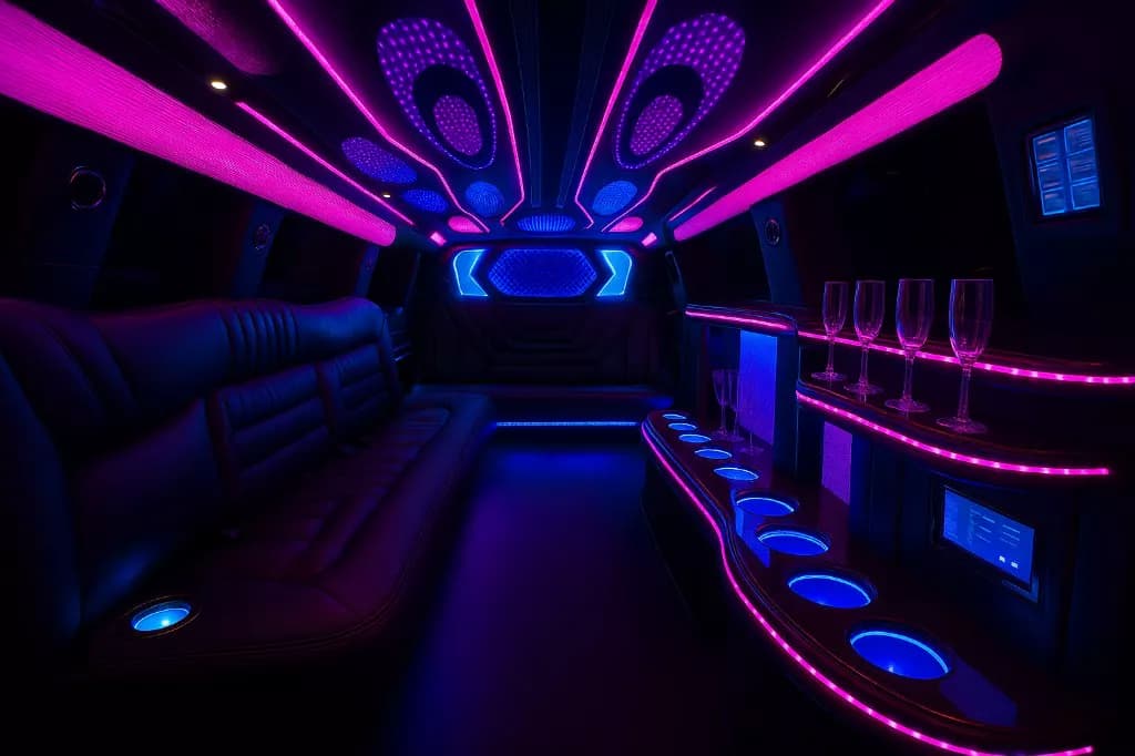 18 Passenger Limousine interior — Denver Party Ride fleet (16–18 passengers)