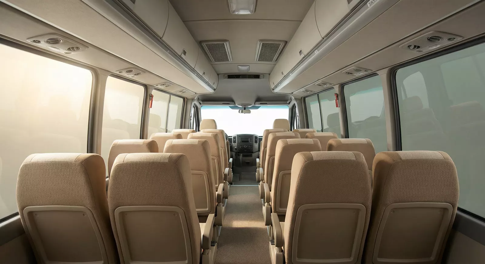 20 Passenger Coach Bus interior — Denver Party Ride fleet (18–20 passengers)