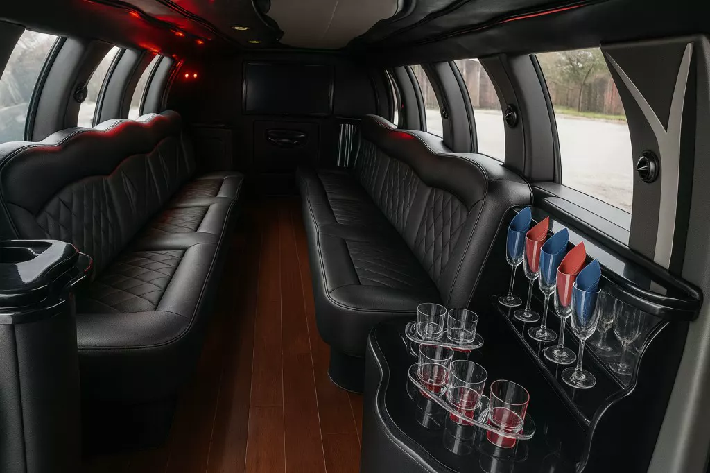 20 Passenger Limousine interior — Denver Party Ride fleet (18–20 passengers)