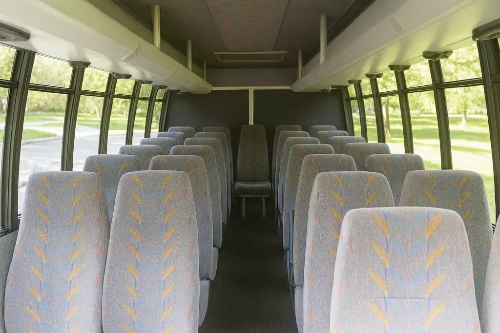22 Passenger Coach Bus interior — Denver Party Ride fleet (20–22 passengers)