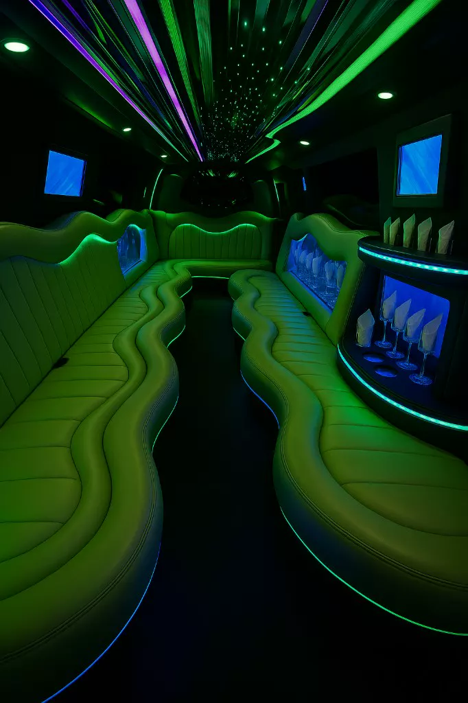 22 Passenger Limousine interior — Denver Party Ride fleet (20–22 passengers)