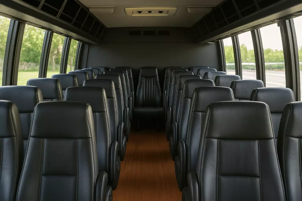 24 Passenger Coach Bus interior — Denver Party Ride fleet (20–24 passengers)