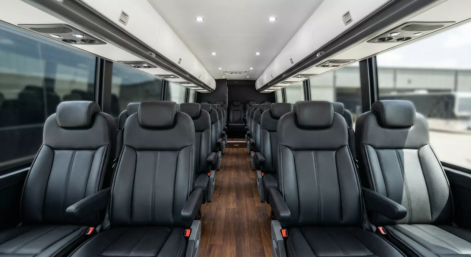 26 Passenger Coach Bus interior — Denver Party Ride fleet (24–26 passengers)