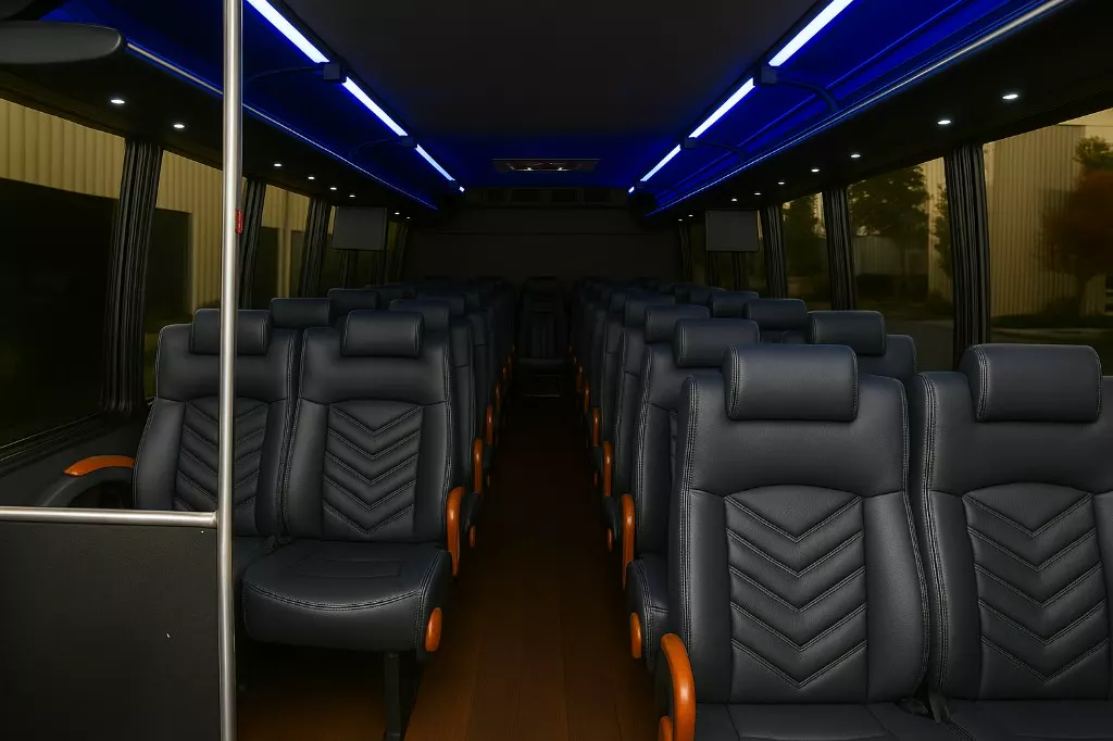 30 Passenger Coach Bus interior — Denver Party Ride fleet (28–30 passengers)