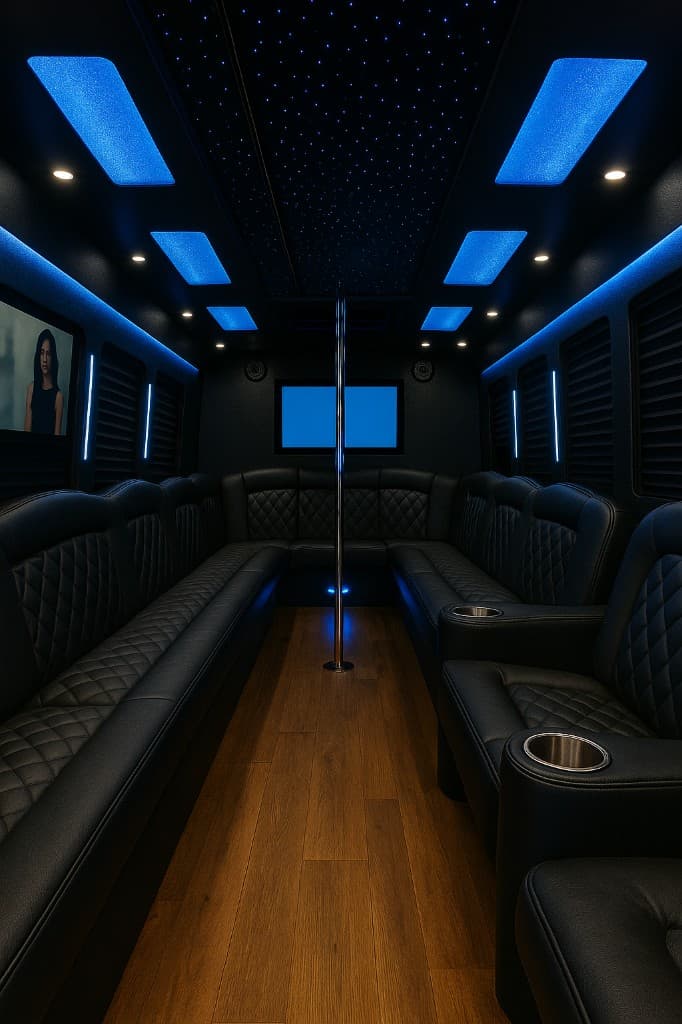 30 Passenger Party Bus interior view