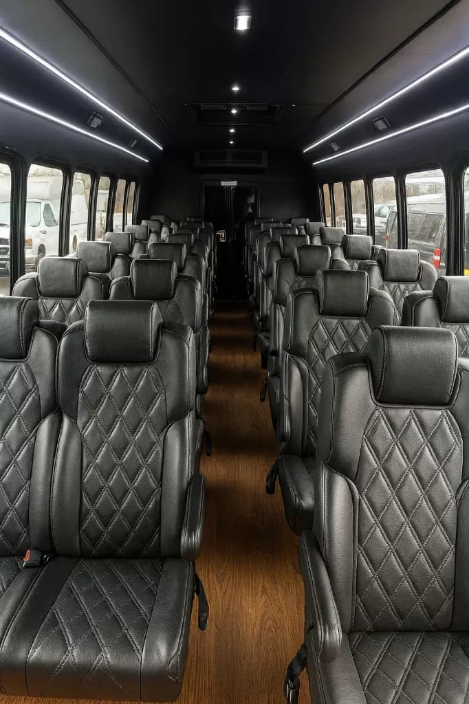 34 Passenger Coach Bus interior — Denver Party Ride fleet (32–34 passengers)