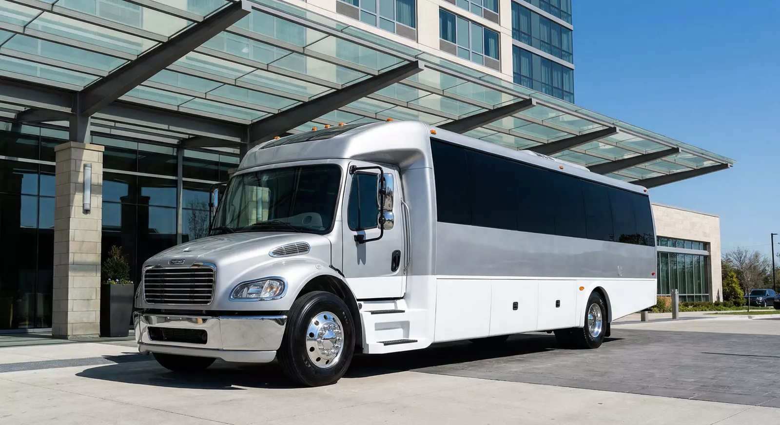 38 Passenger Coach Bus exterior — Denver Party Ride fleet (36–38 passengers)