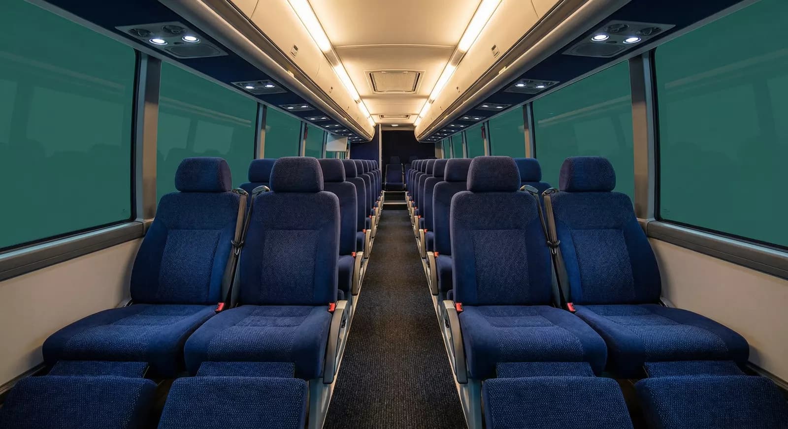 38 Passenger Coach Bus interior — Denver Party Ride fleet (36–38 passengers)