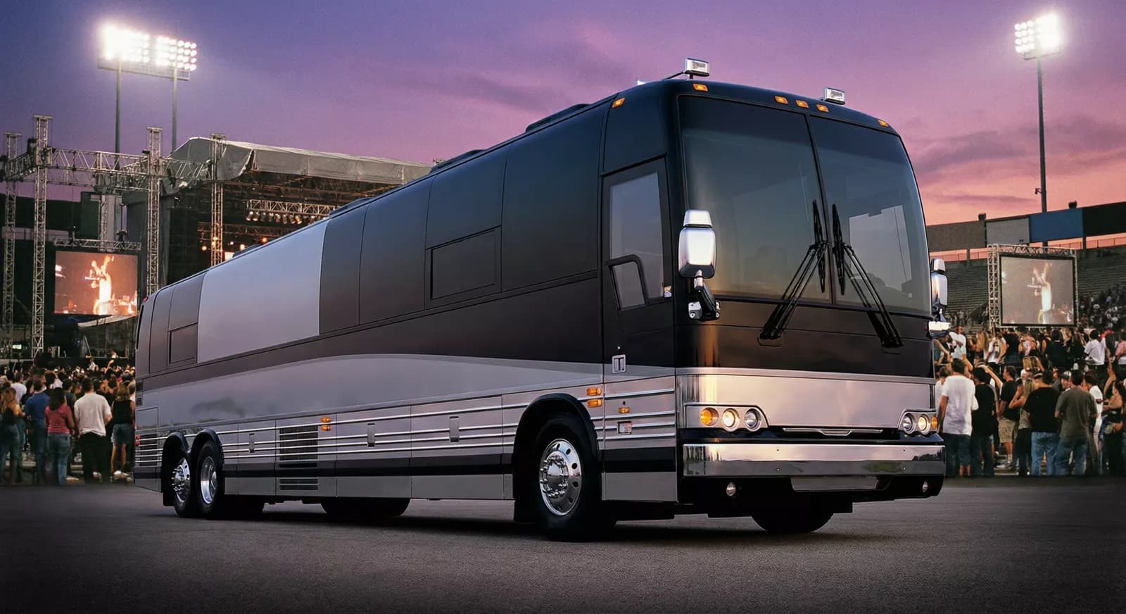 45 Passenger Party Bus exterior — Denver Party Ride fleet (40–45 passengers)