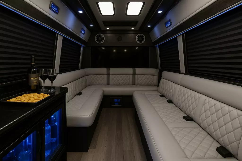 14-passenger limo Sprinter interior