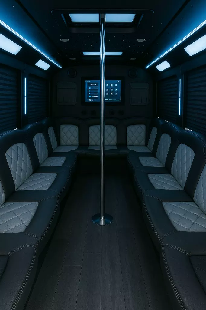 22-passenger party bus interior