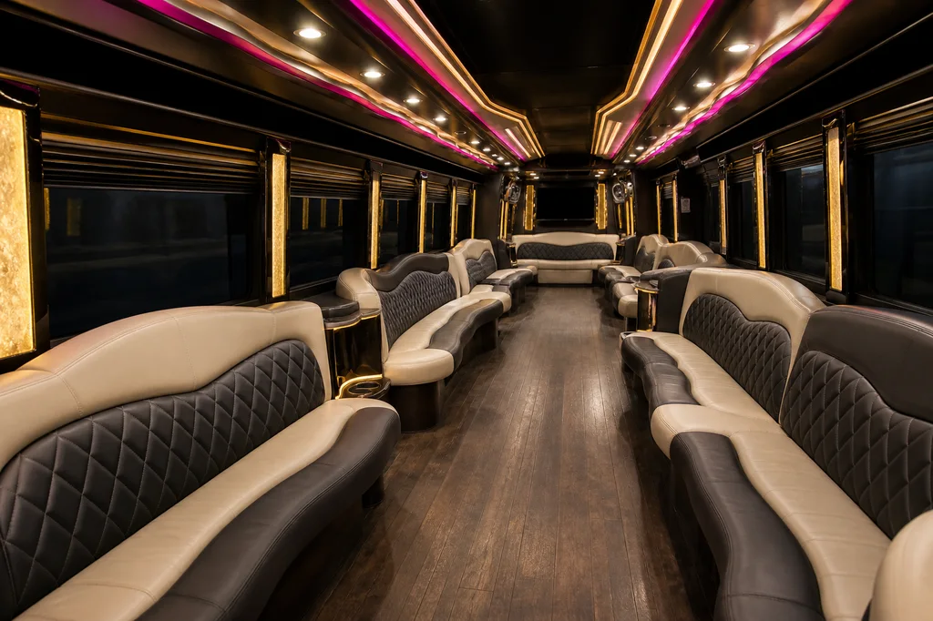 48-passenger party bus interior