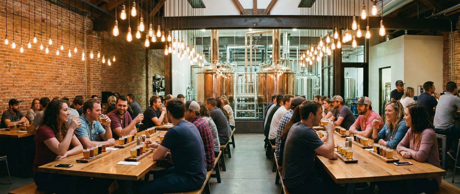 A group enjoying a brewery tasting room