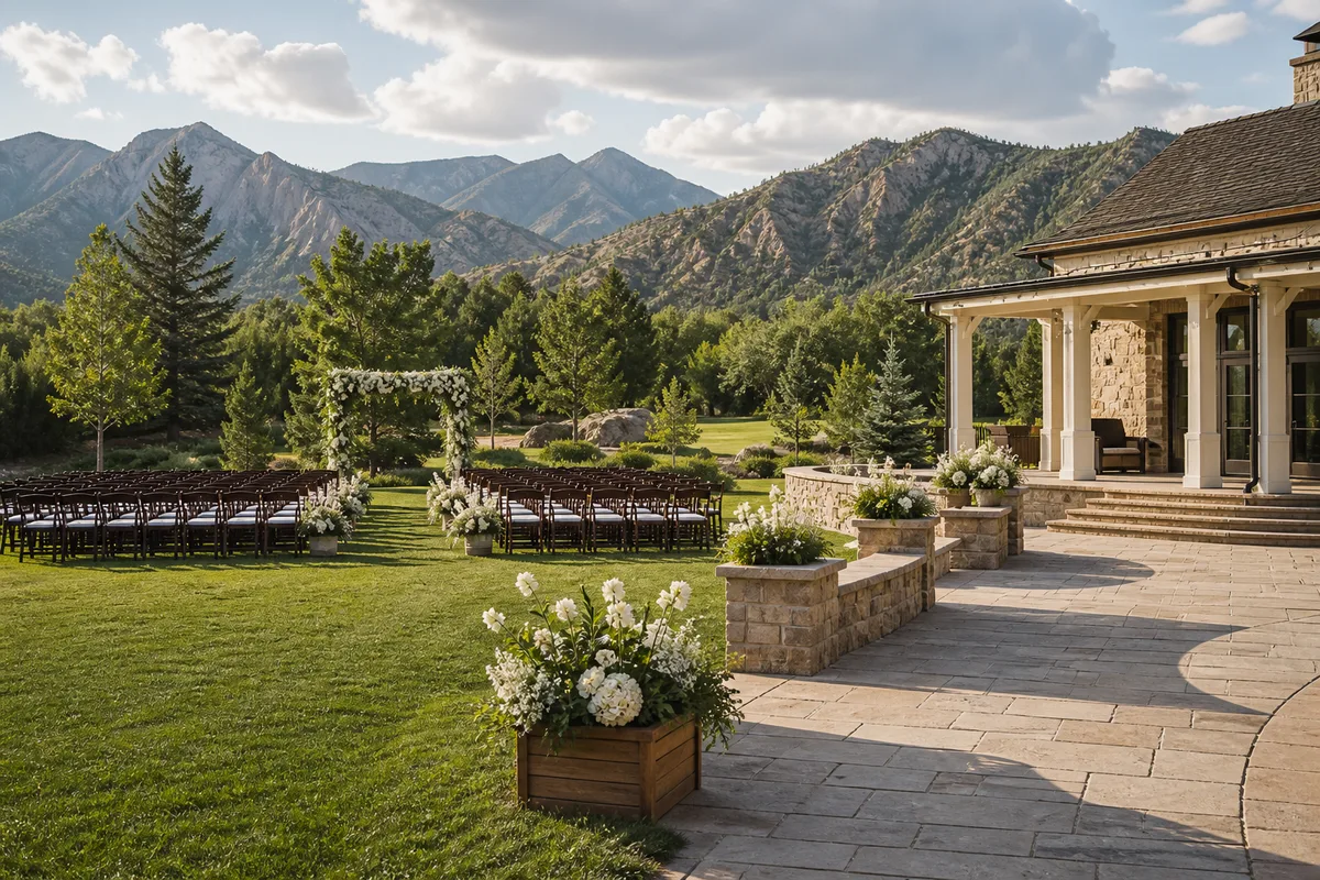 Colorado foothills wedding venue prepared for a ceremony
